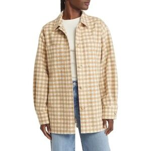 NWOT FRAME Gingham Oversized Shirt Jacket Beige Check XS Soft Brushed Shacked